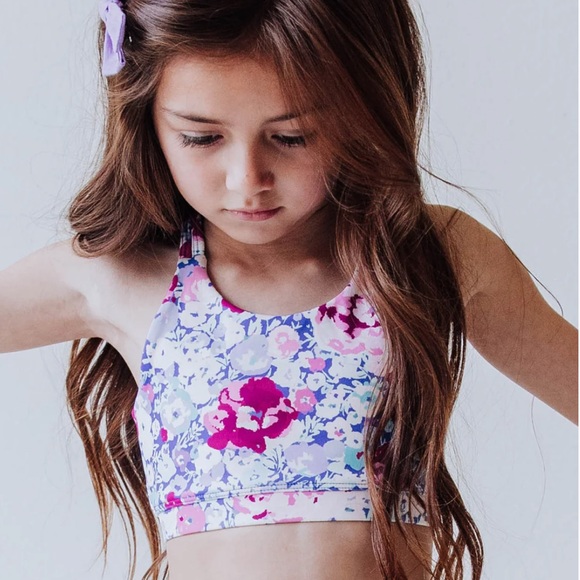 SweetHoney Empower Crop Top in Pastel Carnations, Sz 5Y - Picture 2 of 3